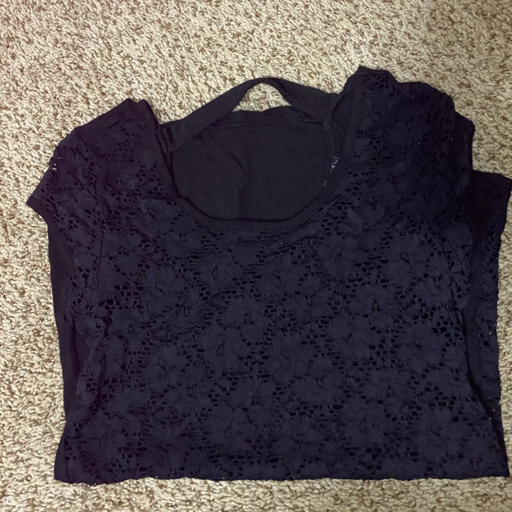 Lace front/open back black tee
